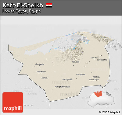Shaded Relief 3D Map of Kafr-El-Sheikh, lighten, desaturated