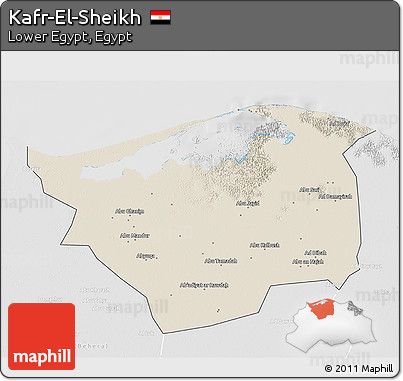 Shaded Relief 3D Map of Kafr-El-Sheikh, lighten, desaturated