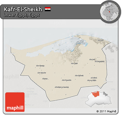 Shaded Relief 3D Map of Kafr-El-Sheikh, lighten, semi-desaturated