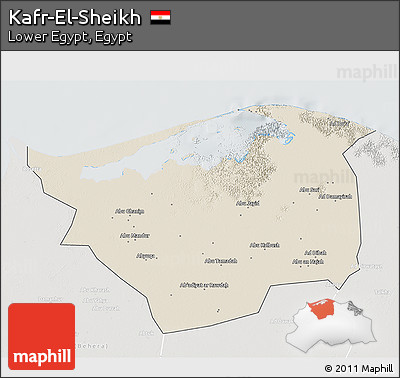 Shaded Relief 3D Map of Kafr-El-Sheikh, lighten, semi-desaturated