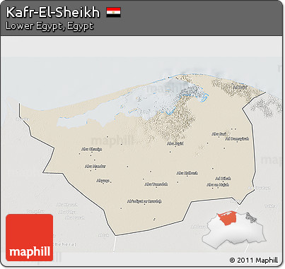 Shaded Relief 3D Map of Kafr-El-Sheikh, lighten, semi-desaturated