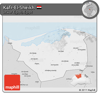 Silver Style 3D Map of Kafr-El-Sheikh