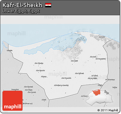 Silver Style 3D Map of Kafr-El-Sheikh