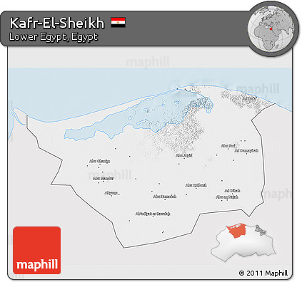 Silver Style 3D Map of Kafr-El-Sheikh, single color outside