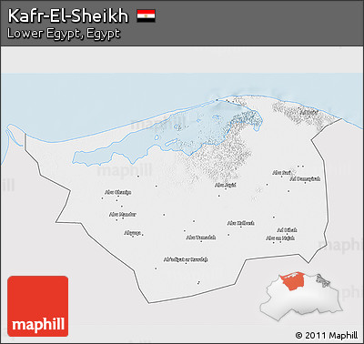 Silver Style 3D Map of Kafr-El-Sheikh, single color outside