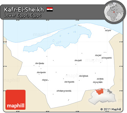 Classic Style Simple Map of Kafr-El-Sheikh, single color outside