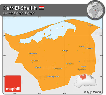 Political Simple Map of Kafr-El-Sheikh, single color outside