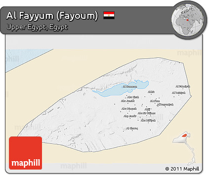 Classic Style 3D Map of Al Fayyum (Fayoum), single color outside
