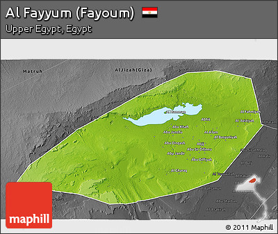 Physical 3D Map of Al Fayyum (Fayoum), darken, desaturated