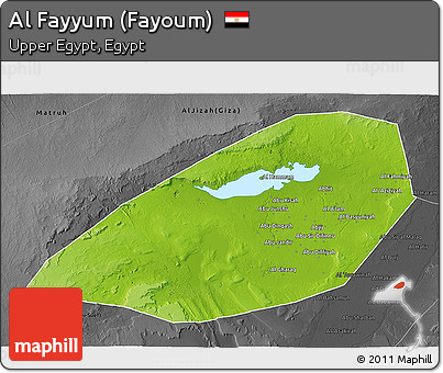Physical 3D Map of Al Fayyum (Fayoum), darken, desaturated