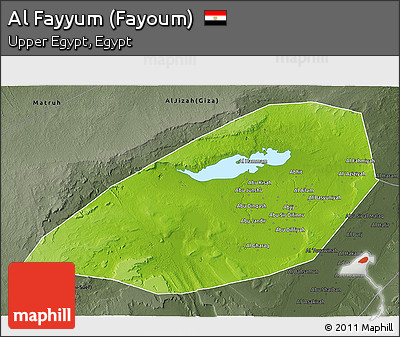 Physical 3D Map of Al Fayyum (Fayoum), darken, semi-desaturated