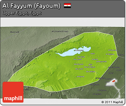 Physical 3D Map of Al Fayyum (Fayoum), darken, semi-desaturated