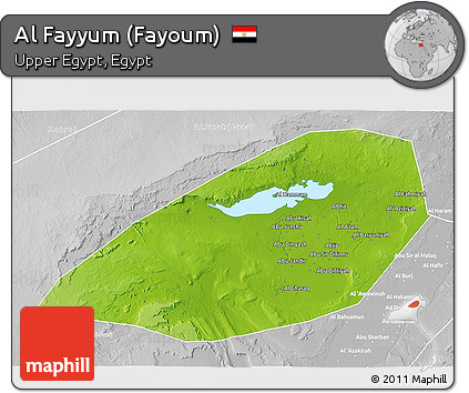 Physical 3D Map of Al Fayyum (Fayoum), lighten, desaturated