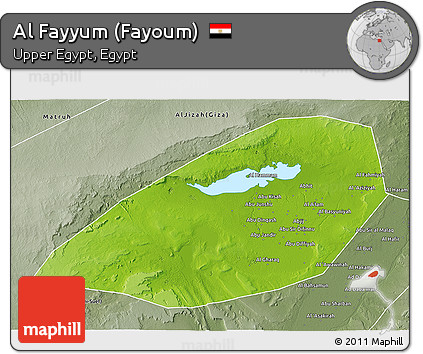 Physical 3D Map of Al Fayyum (Fayoum), semi-desaturated