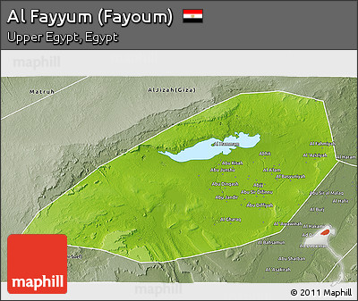 Physical 3D Map of Al Fayyum (Fayoum), semi-desaturated