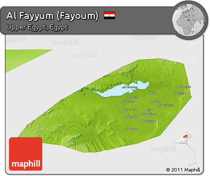 Physical 3D Map of Al Fayyum (Fayoum), single color outside