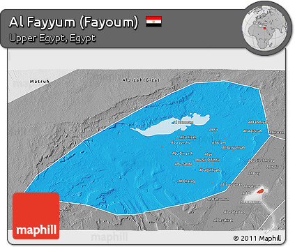 Political 3D Map of Al Fayyum (Fayoum), desaturated