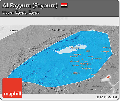 Political 3D Map of Al Fayyum (Fayoum), desaturated