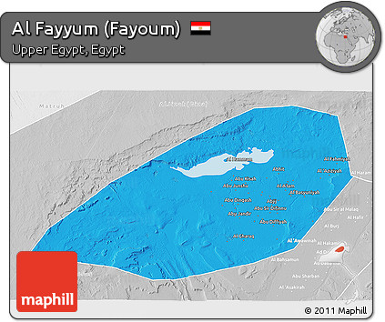Political 3D Map of Al Fayyum (Fayoum), lighten, desaturated