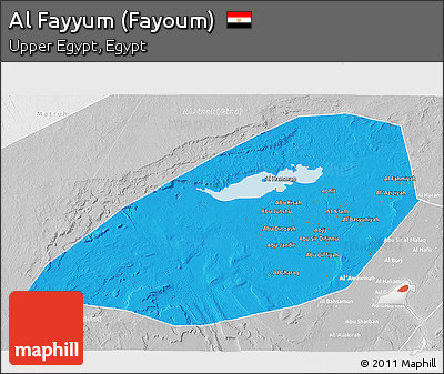 Political 3D Map of Al Fayyum (Fayoum), lighten, desaturated