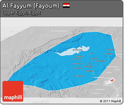 Political 3D Map of Al Fayyum (Fayoum), lighten, desaturated