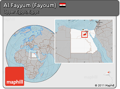 Gray Location Map of Al Fayyum (Fayoum), highlighted country, within the entire country, hill shading
