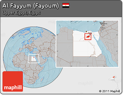 Gray Location Map of Al Fayyum (Fayoum), highlighted country, within the entire country, hill shading