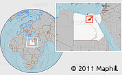 Gray Location Map of Al Fayyum (Fayoum), highlighted country, within the entire country, hill shading