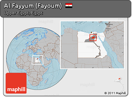 Gray Location Map of Al Fayyum (Fayoum), highlighted country, highlighted parent region, within the entire country, hill shading