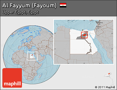 Gray Location Map of Al Fayyum (Fayoum), highlighted country, highlighted parent region, within the entire country, hill shading