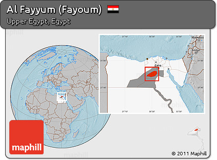 Gray Location Map of Al Fayyum (Fayoum), highlighted country, highlighted parent region, hill shading