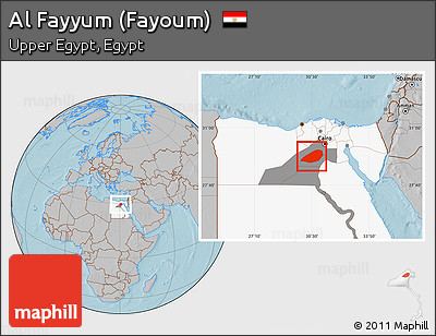 Gray Location Map of Al Fayyum (Fayoum), highlighted country, highlighted parent region, hill shading