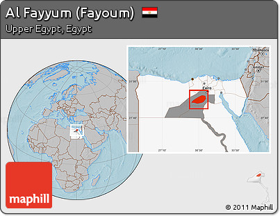 Gray Location Map of Al Fayyum (Fayoum), highlighted country, highlighted parent region, hill shading