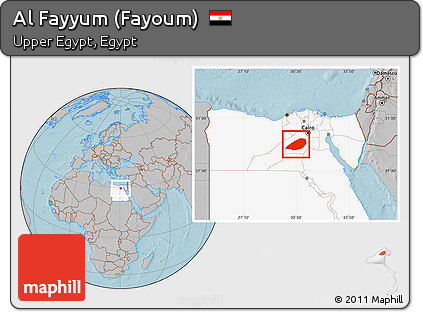 Gray Location Map of Al Fayyum (Fayoum), highlighted country, hill shading