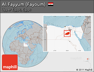 Gray Location Map of Al Fayyum (Fayoum), highlighted country, hill shading