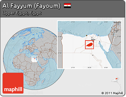 Gray Location Map of Al Fayyum (Fayoum), highlighted country, hill shading