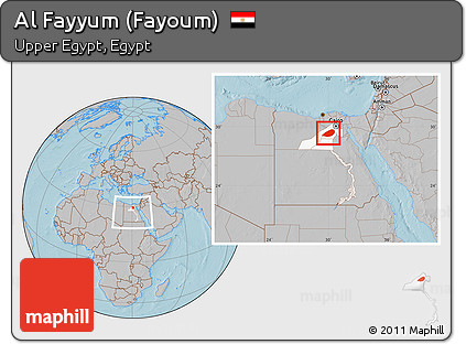 Gray Location Map of Al Fayyum (Fayoum), highlighted parent region, within the entire country, hill shading
