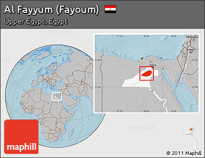 Gray Location Map of Al Fayyum (Fayoum), highlighted parent region, hill shading