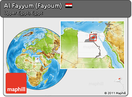 Physical Location Map of Al Fayyum (Fayoum), highlighted country, highlighted parent region, within the entire country