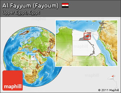 Physical Location Map of Al Fayyum (Fayoum), highlighted country, highlighted parent region, within the entire country