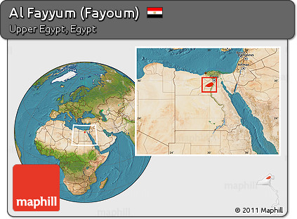 Satellite Location Map of Al Fayyum (Fayoum), within the entire country