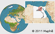 Satellite Location Map of Al Fayyum (Fayoum), highlighted country, highlighted parent region, within the entire country