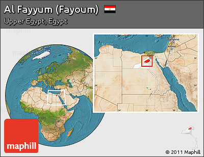 Satellite Location Map of Al Fayyum (Fayoum), highlighted parent region, within the entire country