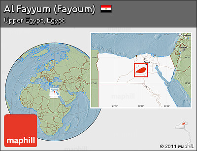 Savanna Style Location Map of Al Fayyum (Fayoum), highlighted country, hill shading