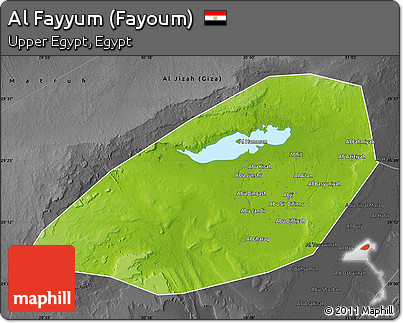 Physical Map of Al Fayyum (Fayoum), darken, desaturated