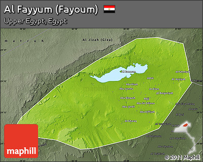 Physical Map of Al Fayyum (Fayoum), darken, semi-desaturated