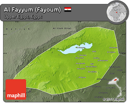 Physical Map of Al Fayyum (Fayoum), darken, semi-desaturated