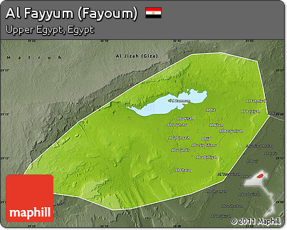 Physical Map of Al Fayyum (Fayoum), darken, semi-desaturated