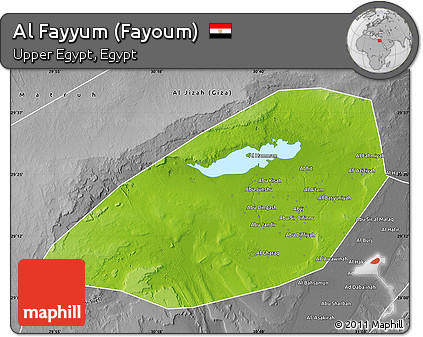 Physical Map of Al Fayyum (Fayoum), desaturated
