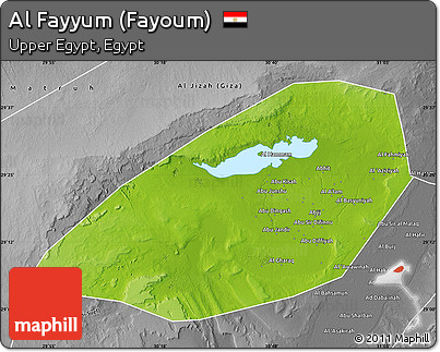 Physical Map of Al Fayyum (Fayoum), desaturated